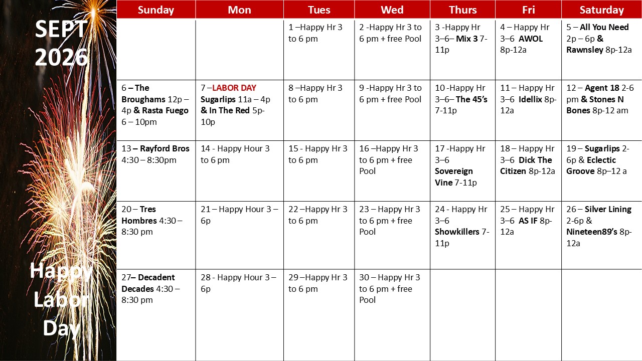 Sept 2026 event calendar