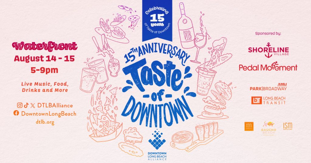 The 15th Anniversary Taste of Downtown Graphic, including the date, time, and sponsor logos of the event.